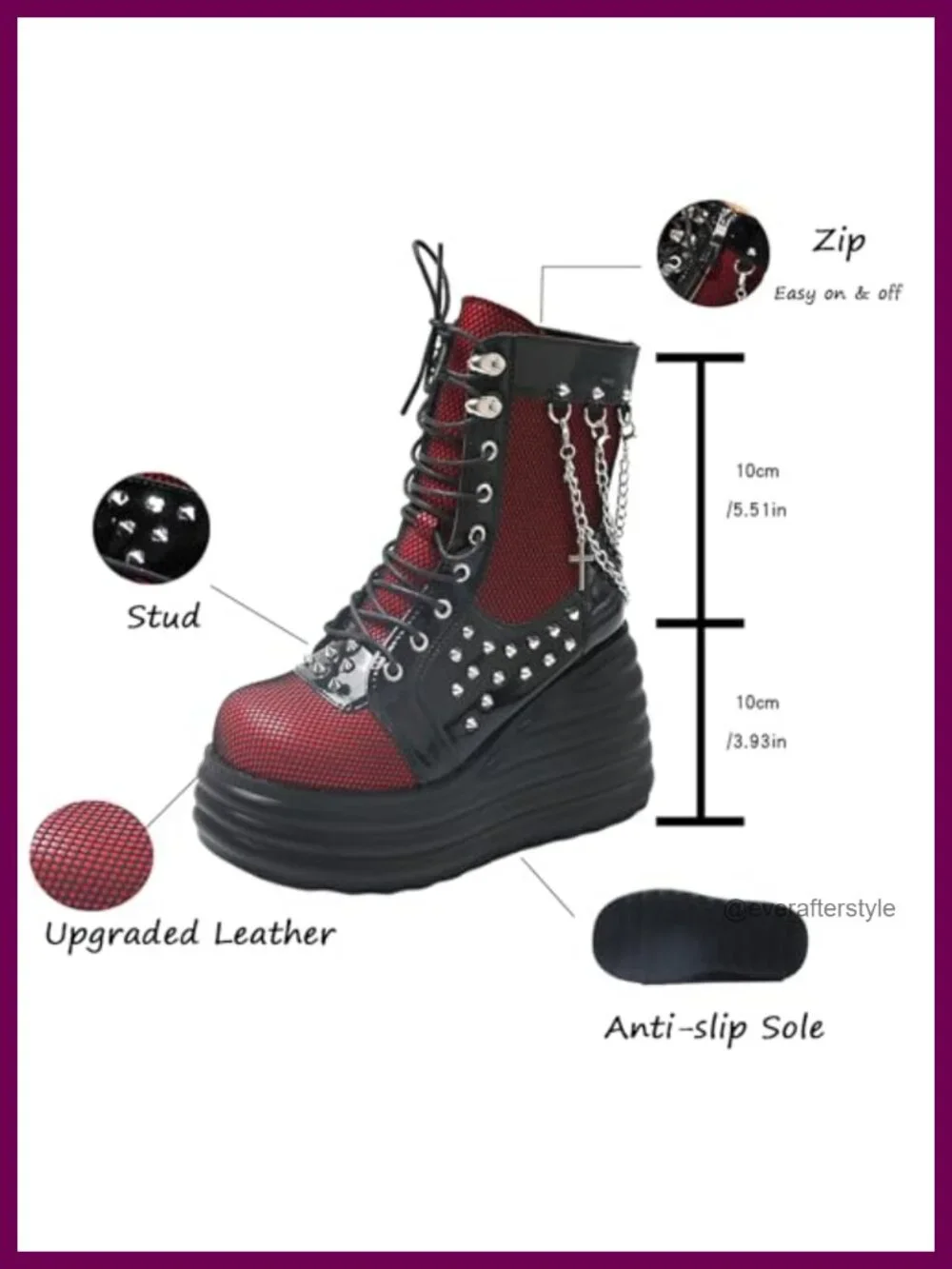 Goth Chunky Ankle Boots Women Platform Zip Round Toe Lace Up Combat Bootie